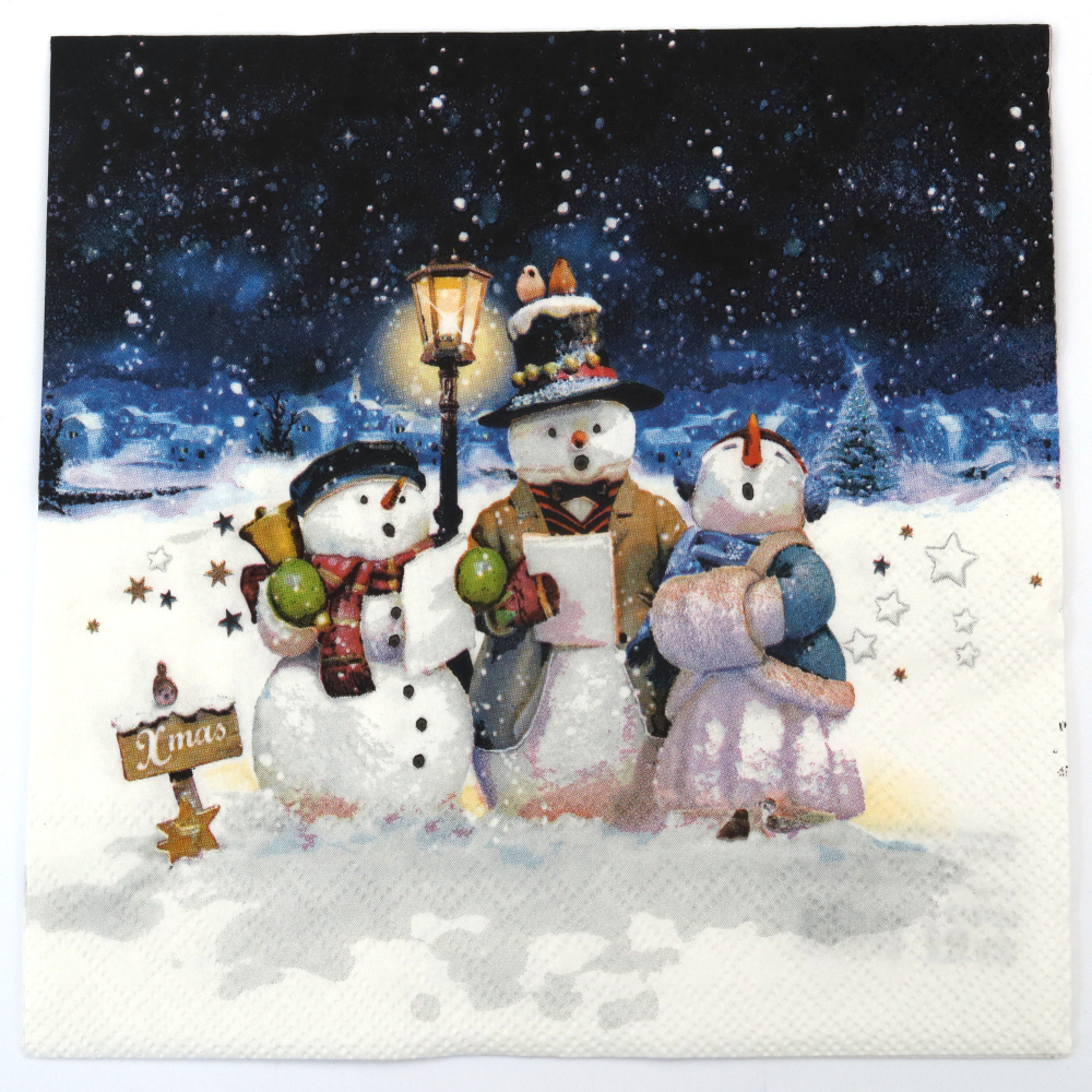 Салфетка за декупаж Ambiente 33x33 см трипластова Singing snowmen -1 брой