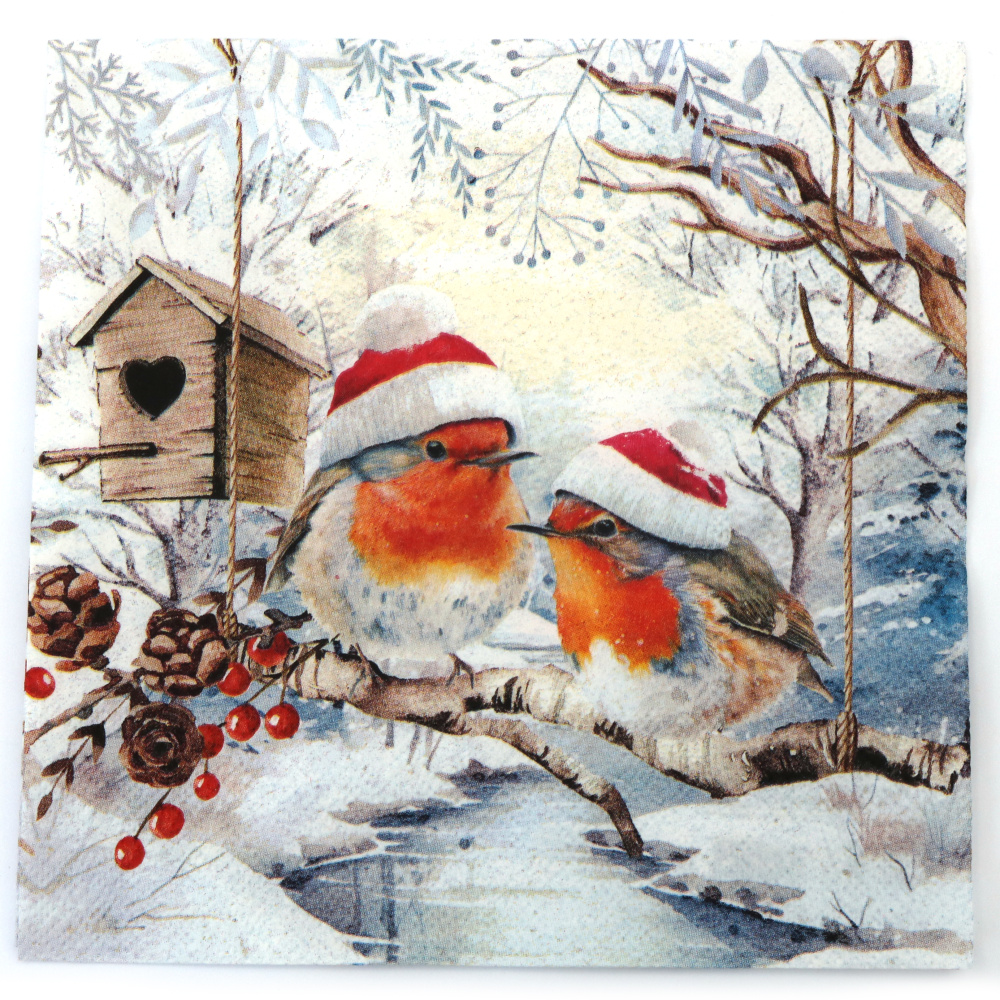 Салфетка за декупаж Ambiente 33x33 см трипластова Robins in winterland -1 брой