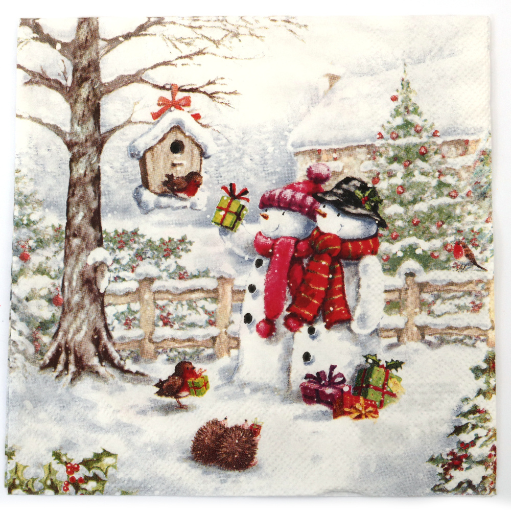 Салфетка за декупаж Ambiente 33x33 см трипластова Snowmen bringing gifts -1 брой