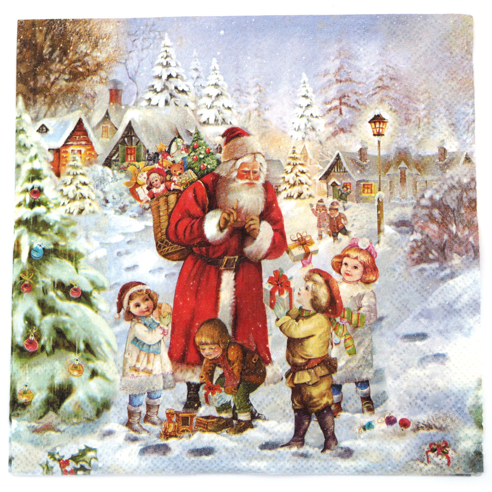 Салфетка за декупаж Ambiente 33x33 см трипластова Santa bringing presents -1 брой