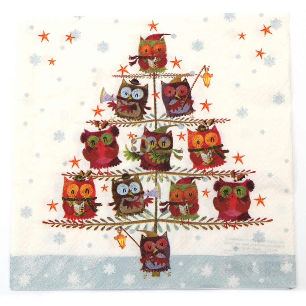 Салфетка за декупаж Ambiente 33x33 см трипластова Christmas Ttree With Owls - 1 брой