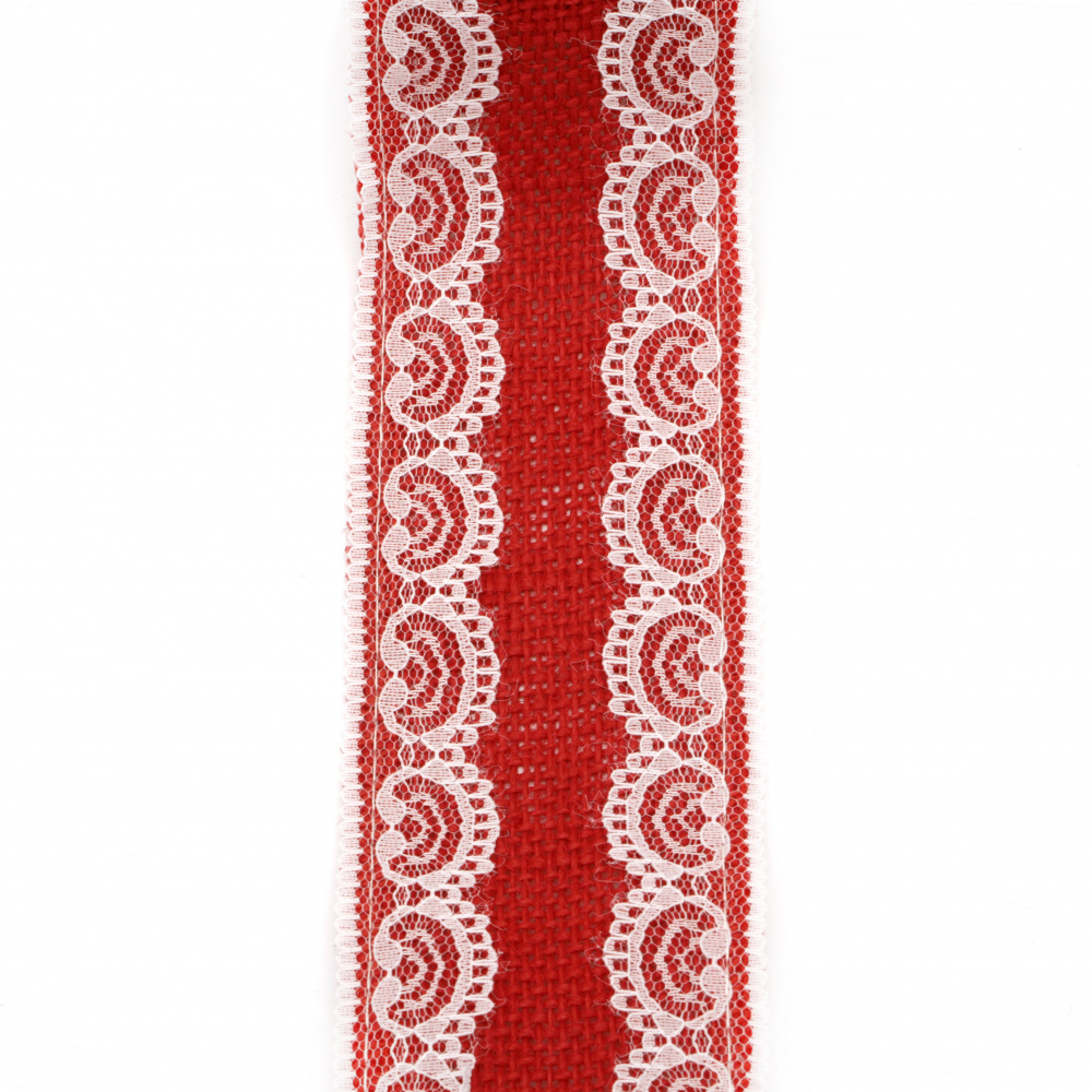 Burlap Ribbon Base for Application with lace DIY Crafts Decorations, Embroidery 6x200 cm color red