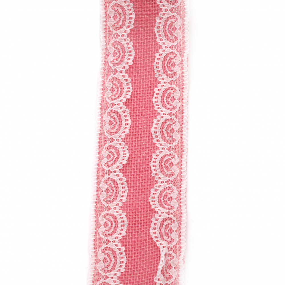 Burlap Ribbon Base for Application with lace DIY Crafts Decorations, Embroidery 6x200 cm color pink 