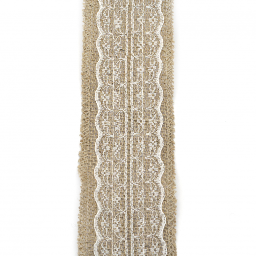 Burlap Ribbon Base for Application with lace DIY Crafts Decorations, Embroidery 6x200 cm cream