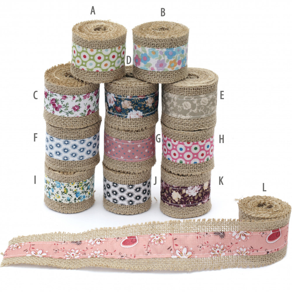 Burlap Base for Application with fabric ribbon DIY Crafts Decorations, Embroidery 5x200 cm assorted colors