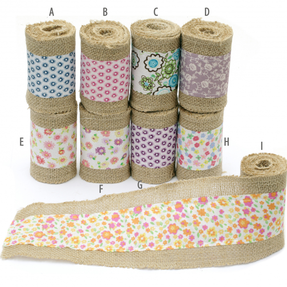 Burlap Base for Application with fabric ribbon, DIY Crafts Decorations, Embroidery, 10x200 cm., assorted colors