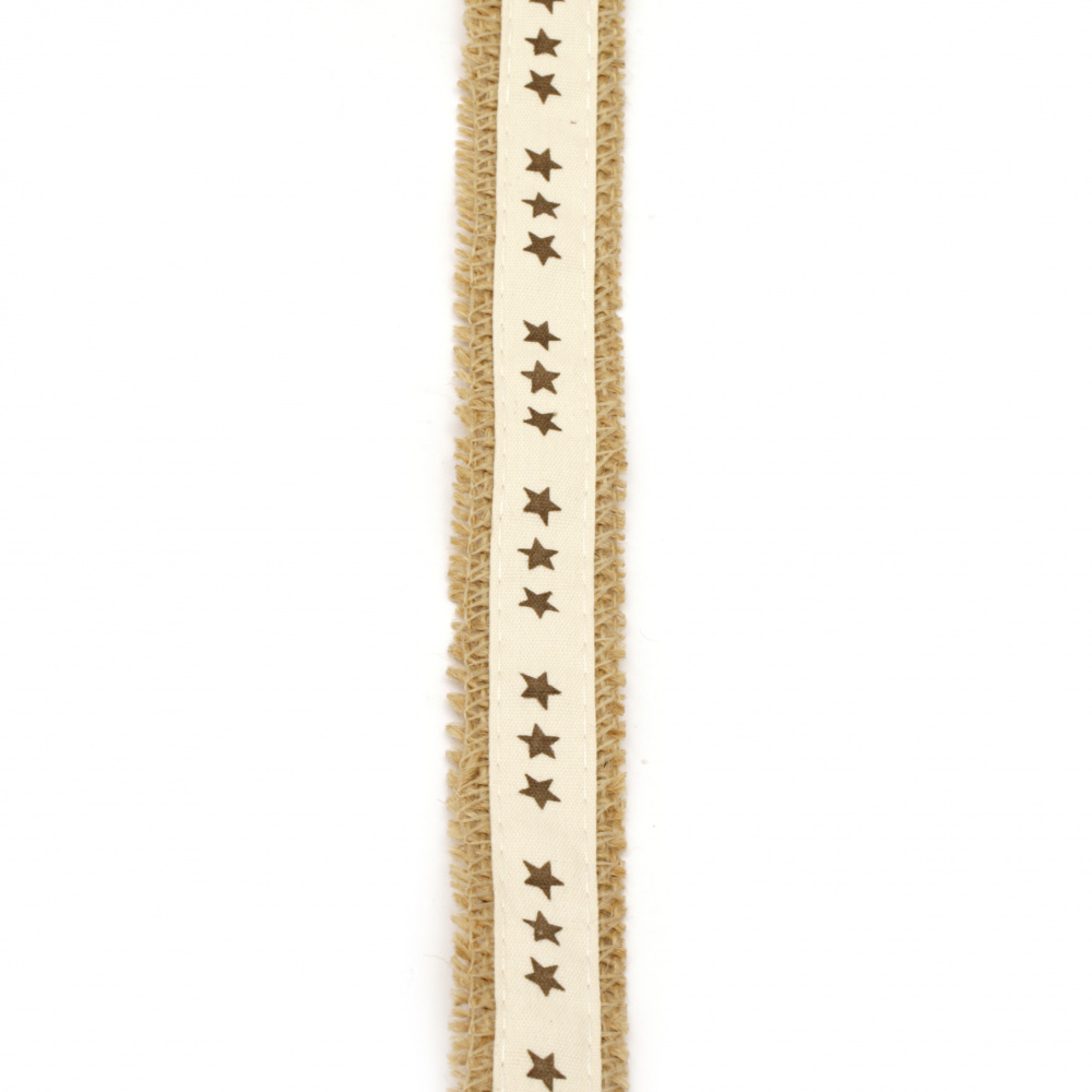 Burlap Base for Application with fabric ribbon DIY Crafts Decorations, Embroidery 2.5x200 cm with stars