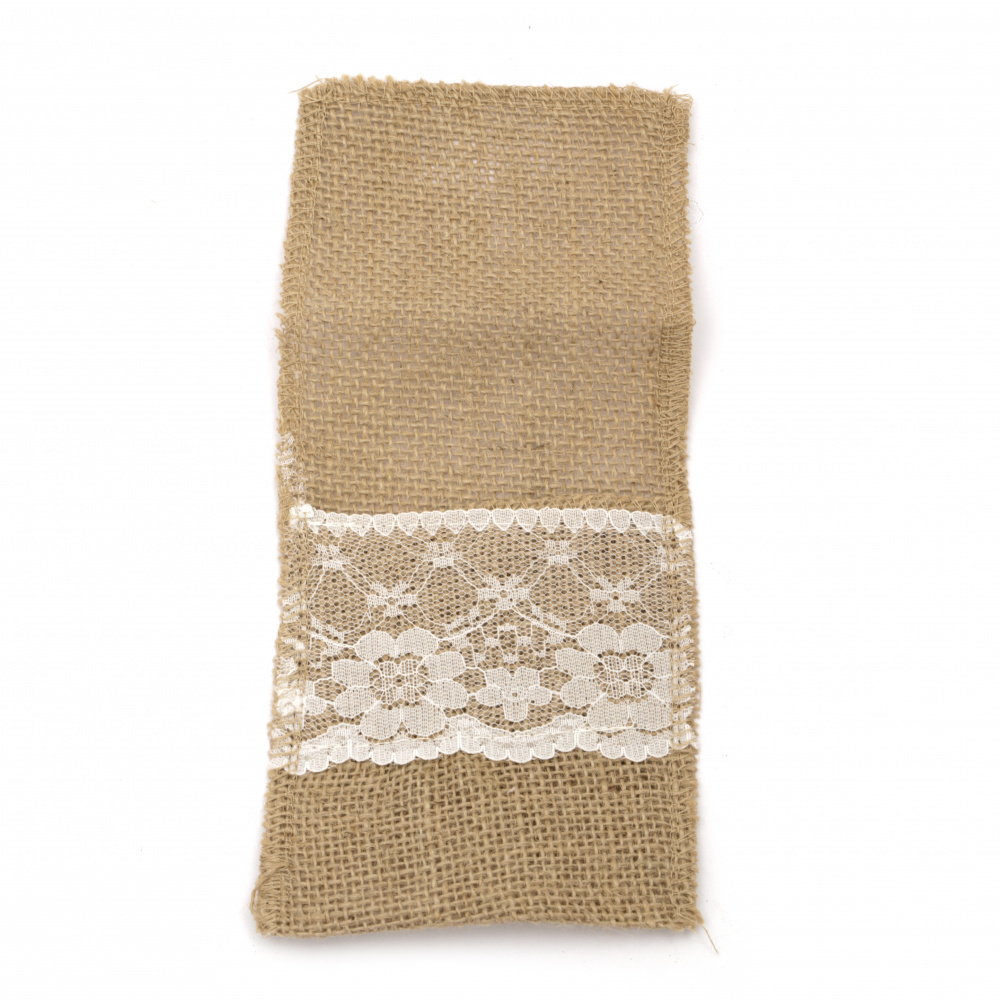Burlap pocket with lace for table decoration, DIY Craft projects 100x220 mm