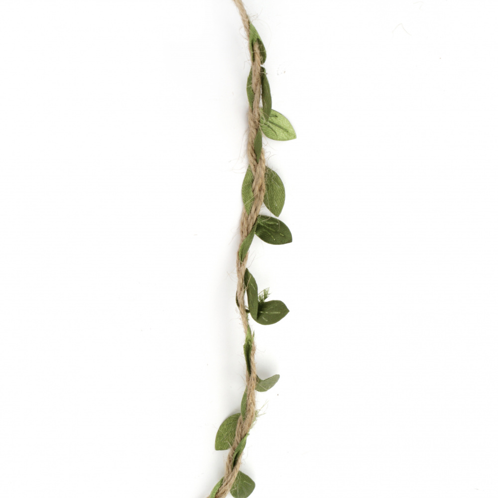 Jute Braid string with Imitation green leaves 7 mm - 2.7 meters