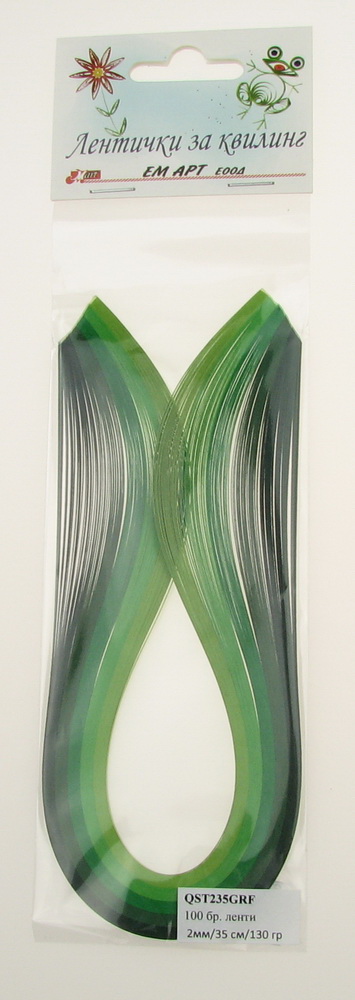 Paper Quilling Strips / 2 mm x 35 cm, Paper: 130 g - 5 Shades of Green - 100 pieces