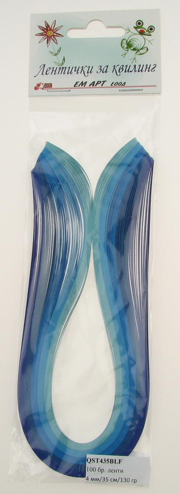 Quilling Paper Strips / Paper: 130 g; 4 mm, 35 cm / 5 Shades of Blue - 100 pieces