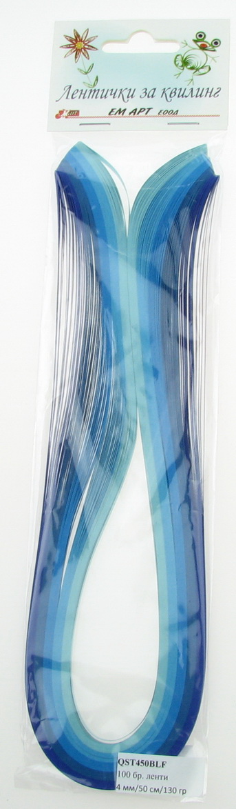 Benzi de hartie Quilling (130 g hârtie) 4 mm / 50 cm - 5 culori albastru -100 buc