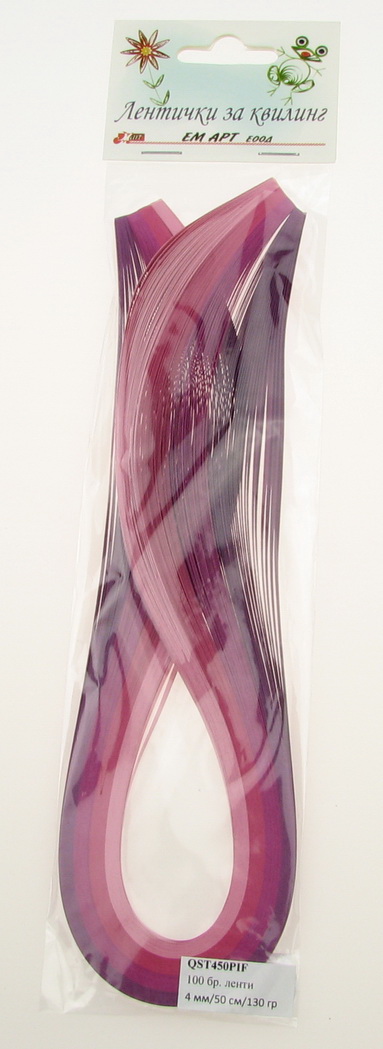 Quilling Paper Strips (paper 130 g) 4 mm / 50 cm - 4 colors pink range -100 pcs