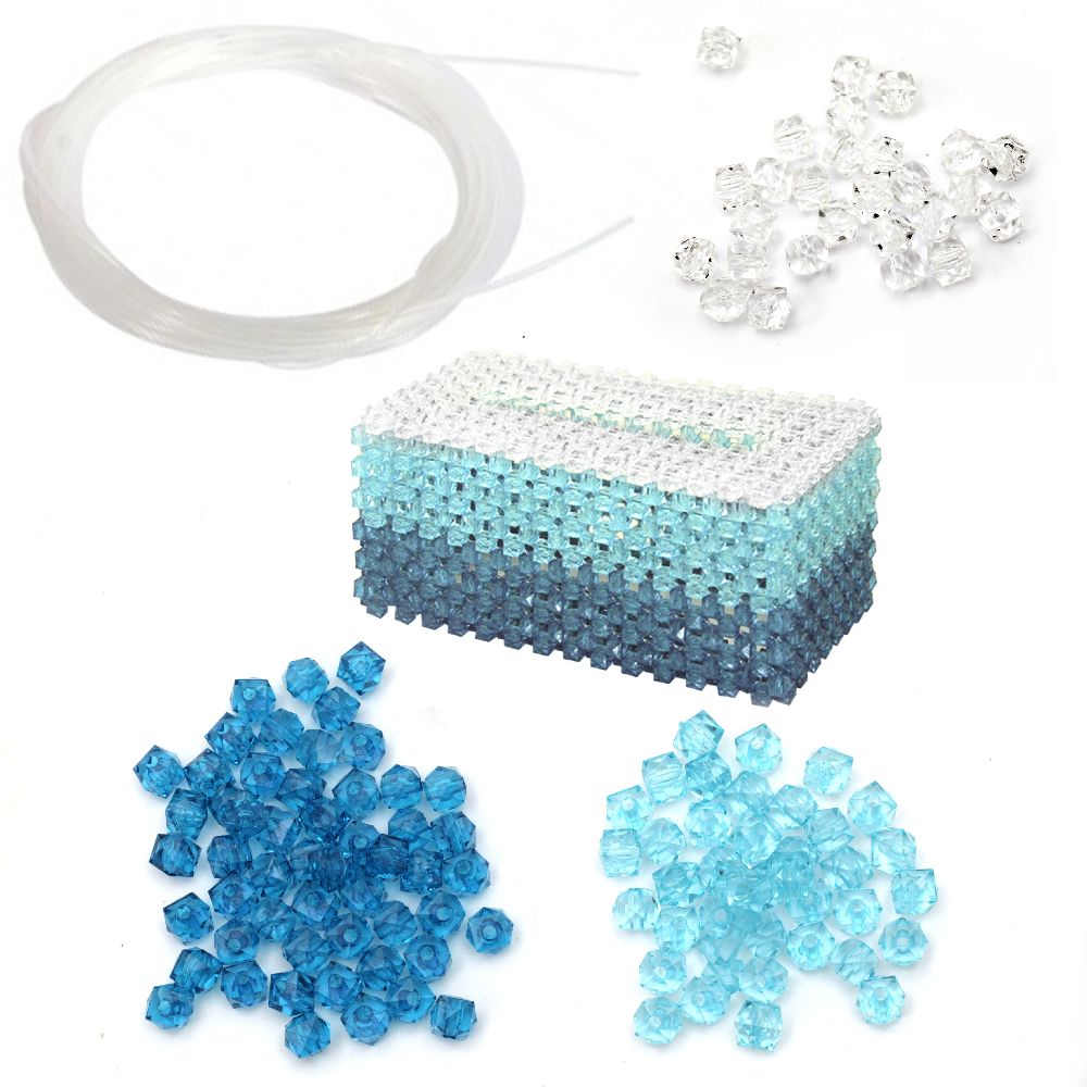 DIY kit for making a box with colored beads and cord