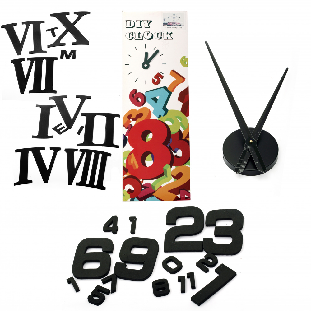 DIY Wall Clock - up to 120 cm in diameter, 37 and 39 cm arrows, Arabic numerals 10.7 cm - black