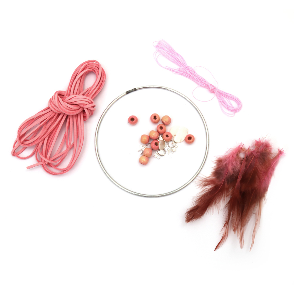 DIY Dream Catcher Kit, 12cm, Round, Color Pink