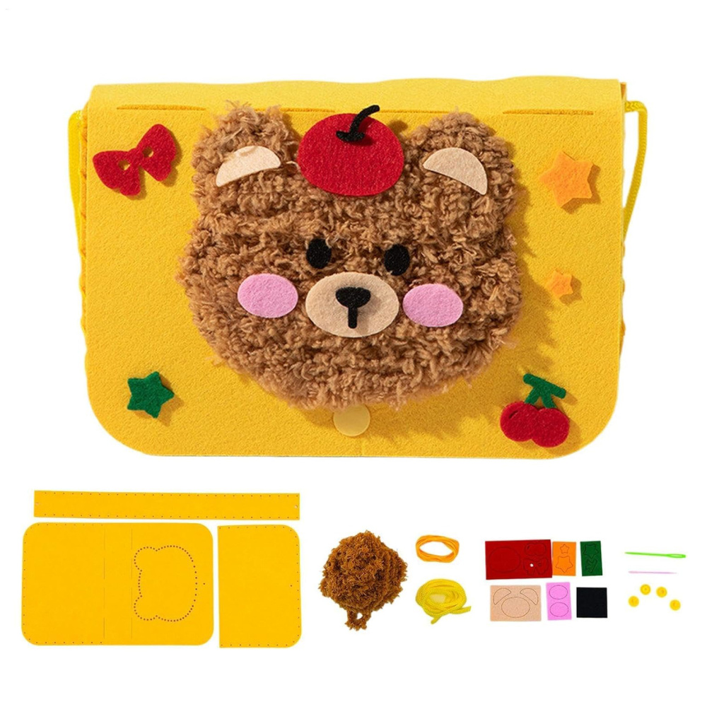 Cheerful DIY Children’s Felt Bag – Yellow with Teddy Bear Design for Fun Crafting