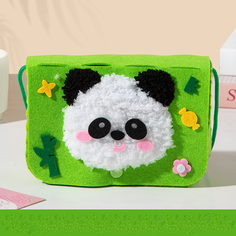 Playful DIY Children’s Felt Bag – Green with Panda Design for Fun Crafting