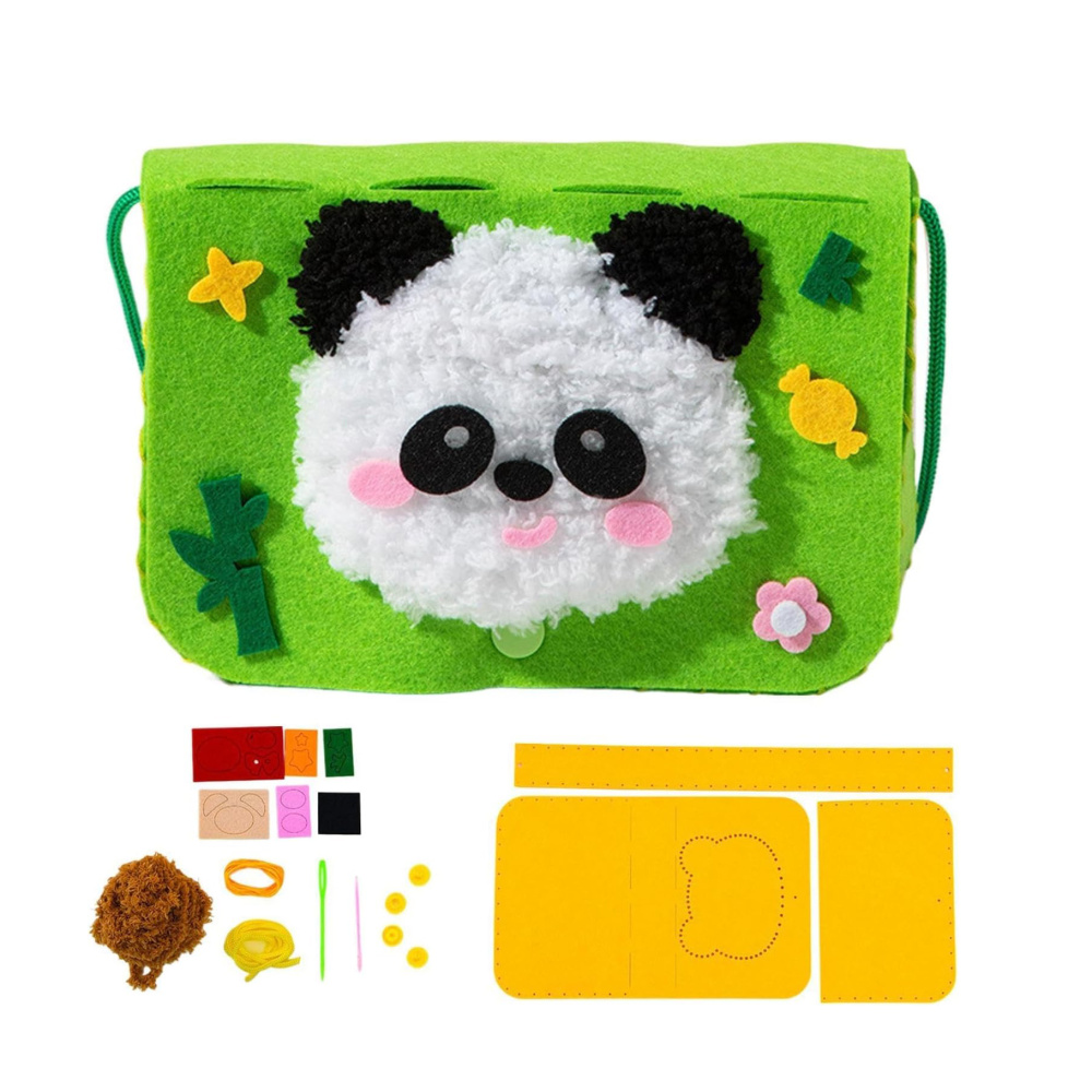 Playful DIY Children’s Felt Bag – Green with Panda Design for Fun Crafting