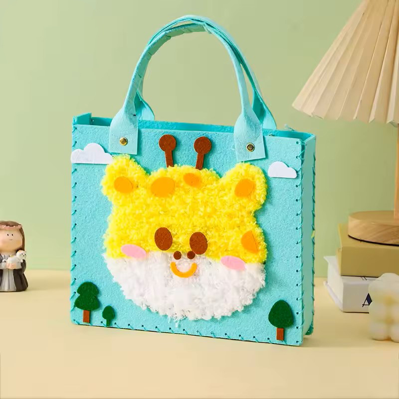 Fun DIY Children’s Felt Bag with Handles – Blue with Giraffe Design for Creative Play