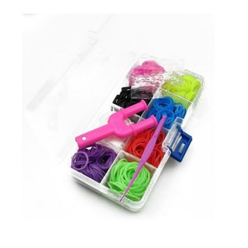 Loom Rubber Bands Box with Knitting Tools, Mixed Colors, ± 490 pcs