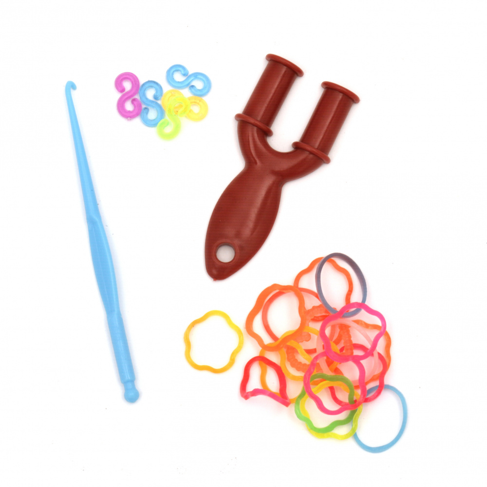 Bracelet Knitting Kit - 3 Tools, 12 S-clips and 270 Rubber Bands x 18 mm - ASSORTED