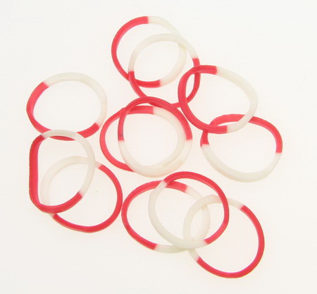 Loom Rubber Bands 18 mm white-red -10 grams ± 123 pieces