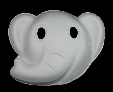 White Mask for Decoration from Pressed Cardboard Elephant - 24x20 cm