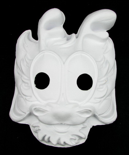 Mască albă pentru decorare din dragon de carton presat -27x22 cm