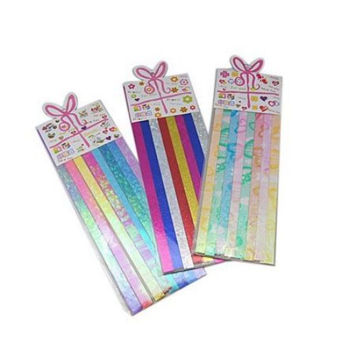 Цветни хартиени ленти металик 240x10 мм 10 вида за декорация и оригами -40 броя