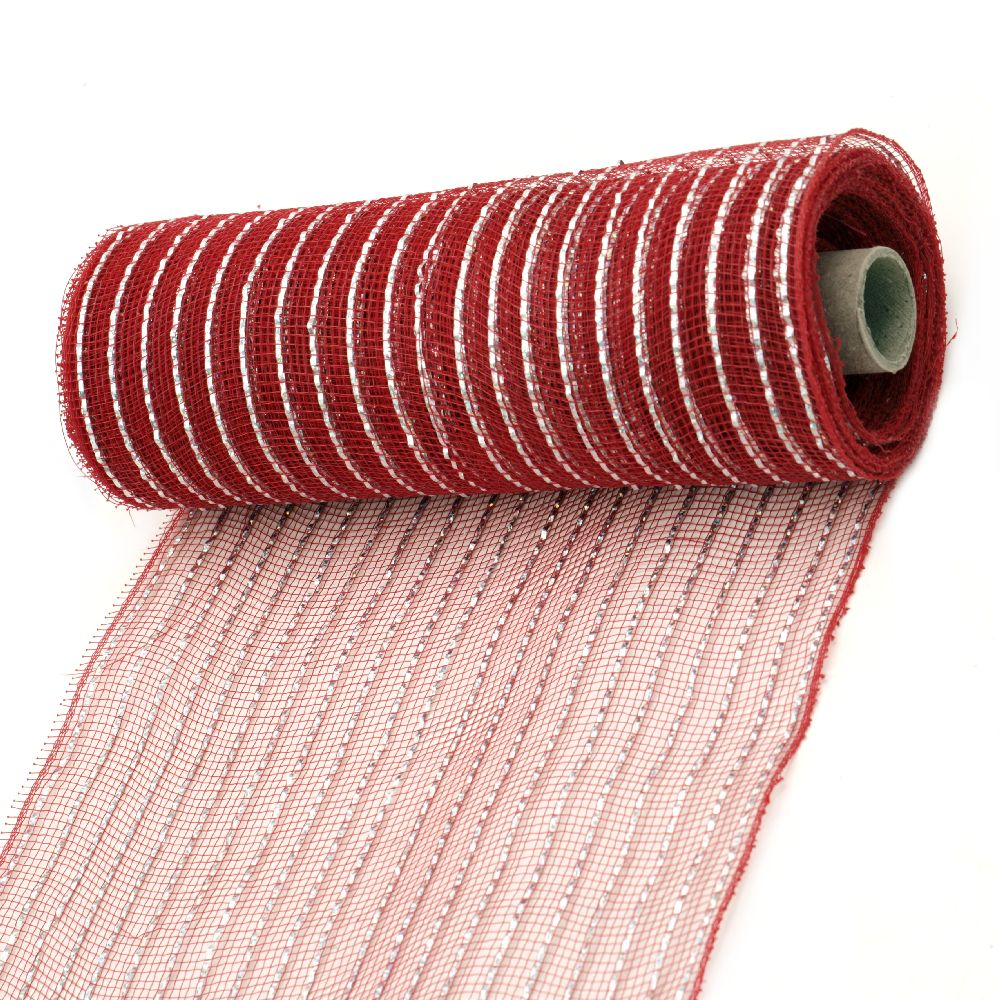 Decoration net 260 mm red rainbow silver -9 meters