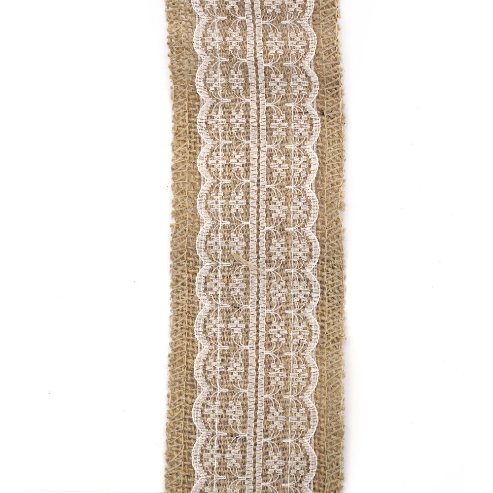 Base for Application: White Lace Hemp Fabric Ribbon, 6x200 cm