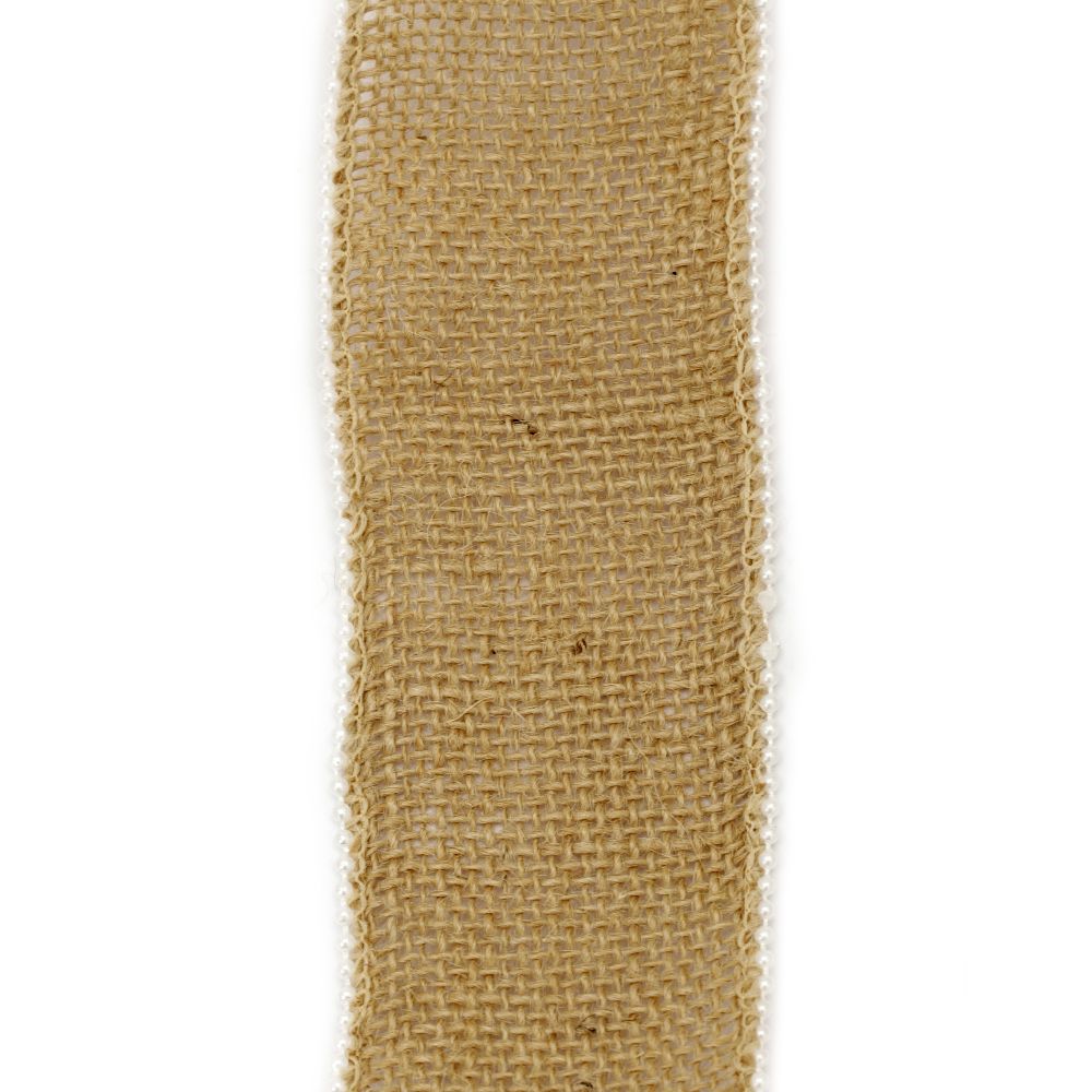 Κορδέλα λινάτσα με περλίτσες 6x200 cm.