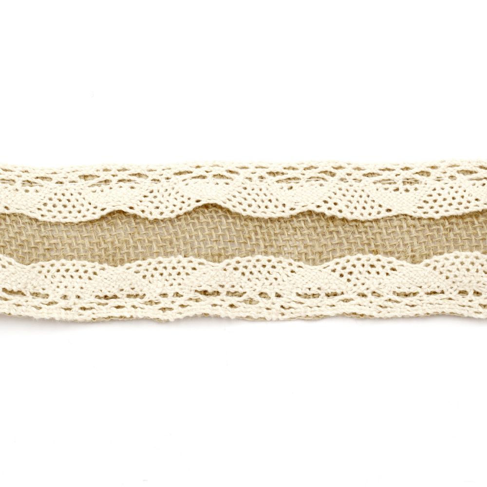 Base in nastro di juta per applicazioni con pizzo di cotone, 5 x 100 cm
