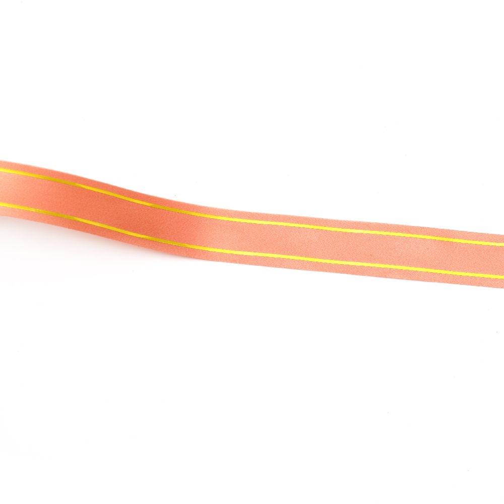 Peach-Colored Ribbon with Gold, 16 mm - 9 meters