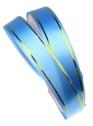 Light Blue Ribbon with Gold, 16 mm - 9 meters