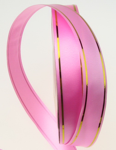 Pink Ribbon with Gold, 16 mm - 9 meters