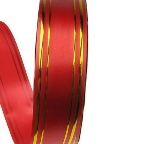 Florist Ribbon, Balloons, Flowers, Wrapping, Gifts, DIY 32 mm red with gold -11 meters