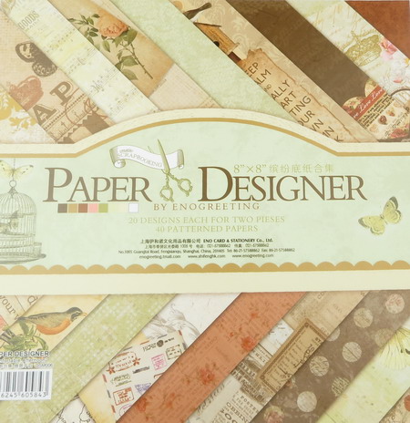 Designer Scrapbooking Paper, 8 inches (20.3x20.3 cm), 20 Designs x 2 Sheets, Vintage