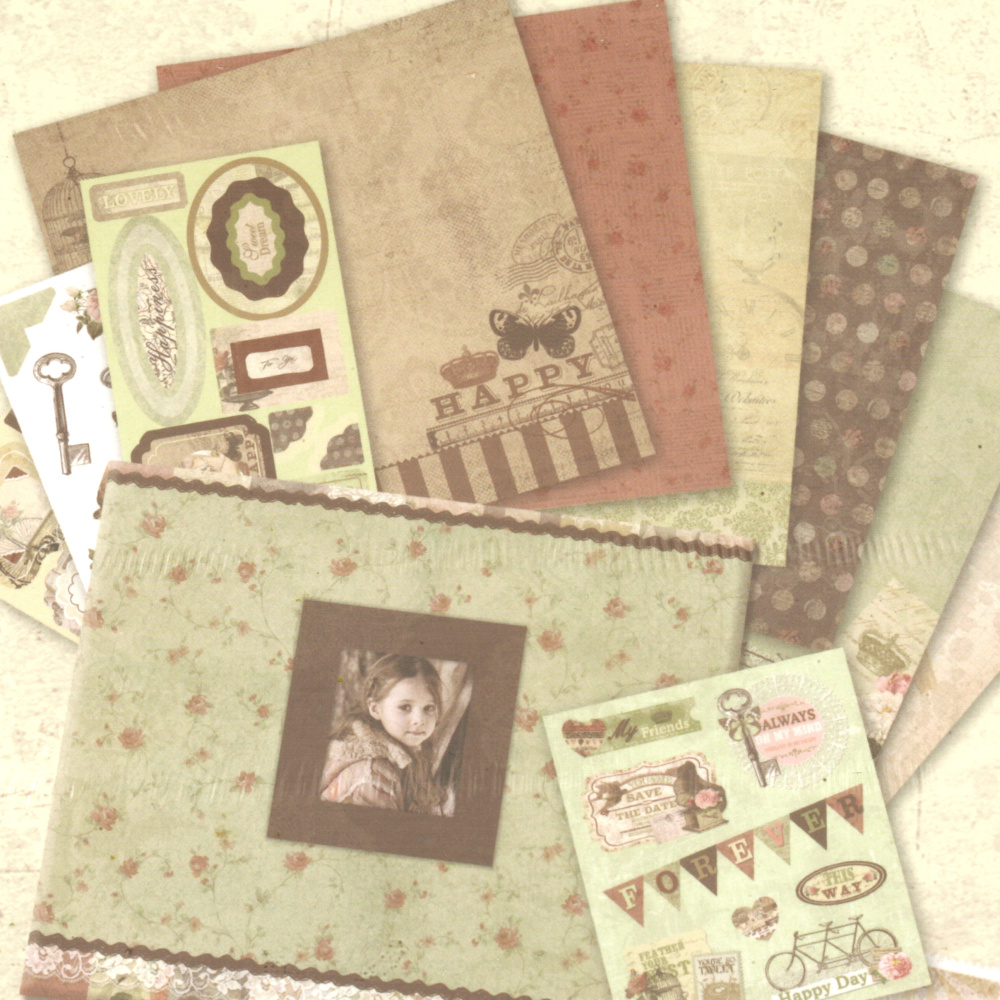 Scrapbook Kit AFTERNOON, Materials for Decoration and Album: 22.5x26 cm, 12 sheets 