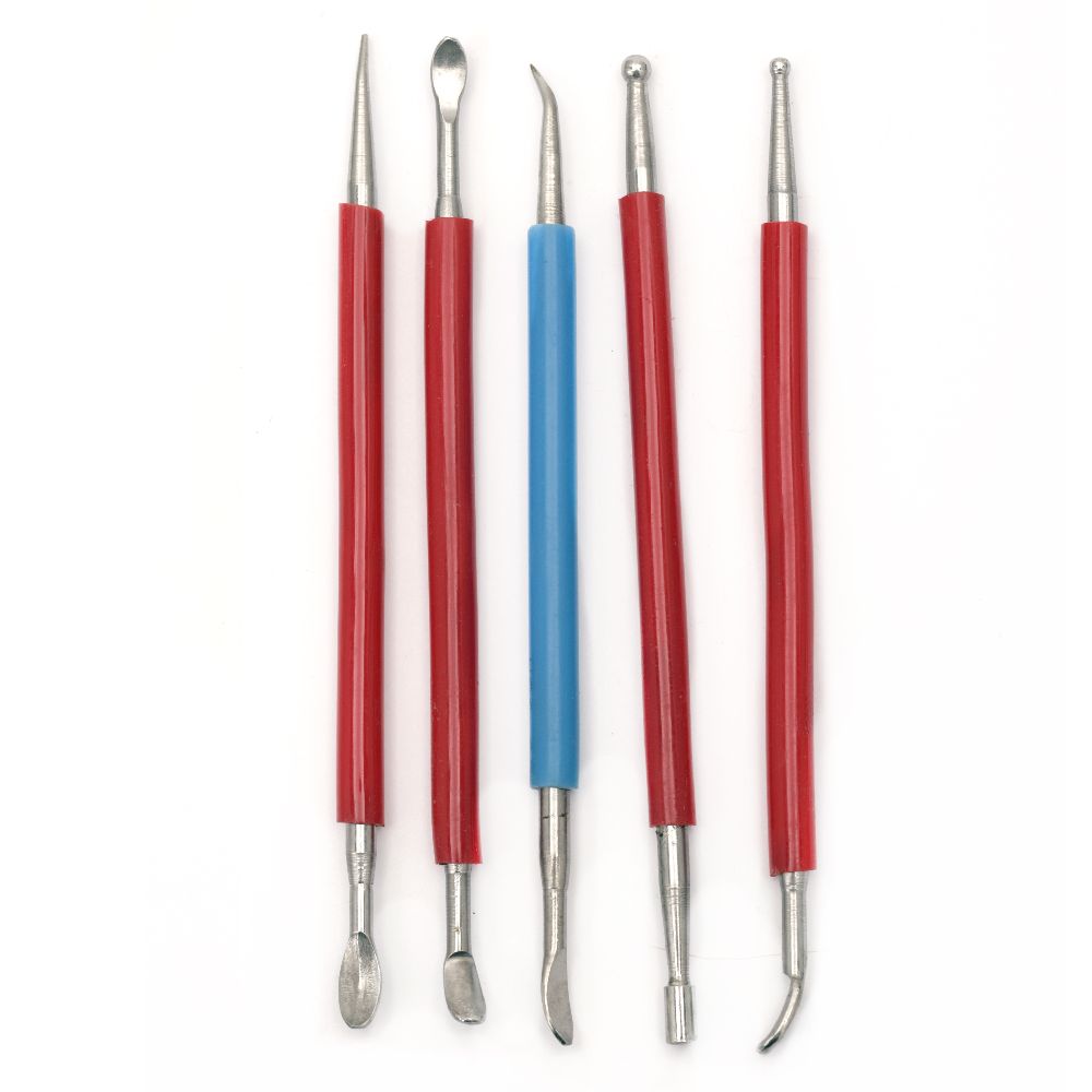 Set of 5 Metal Modeling Tools, Double-Ended, Stainless Steel