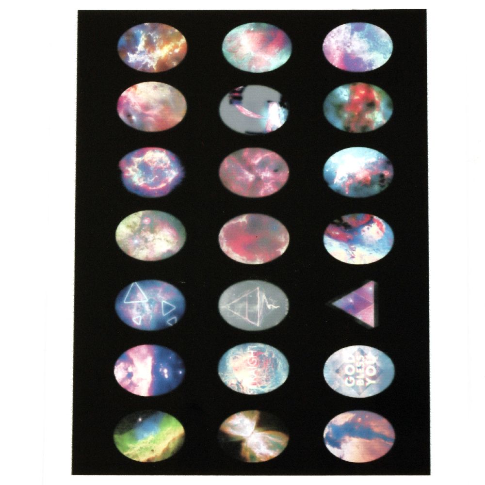 Non-Adhesive Paper Sticker for Cabochon Decoration, Mixed Galaxy, 18x13mm, 21 pcs