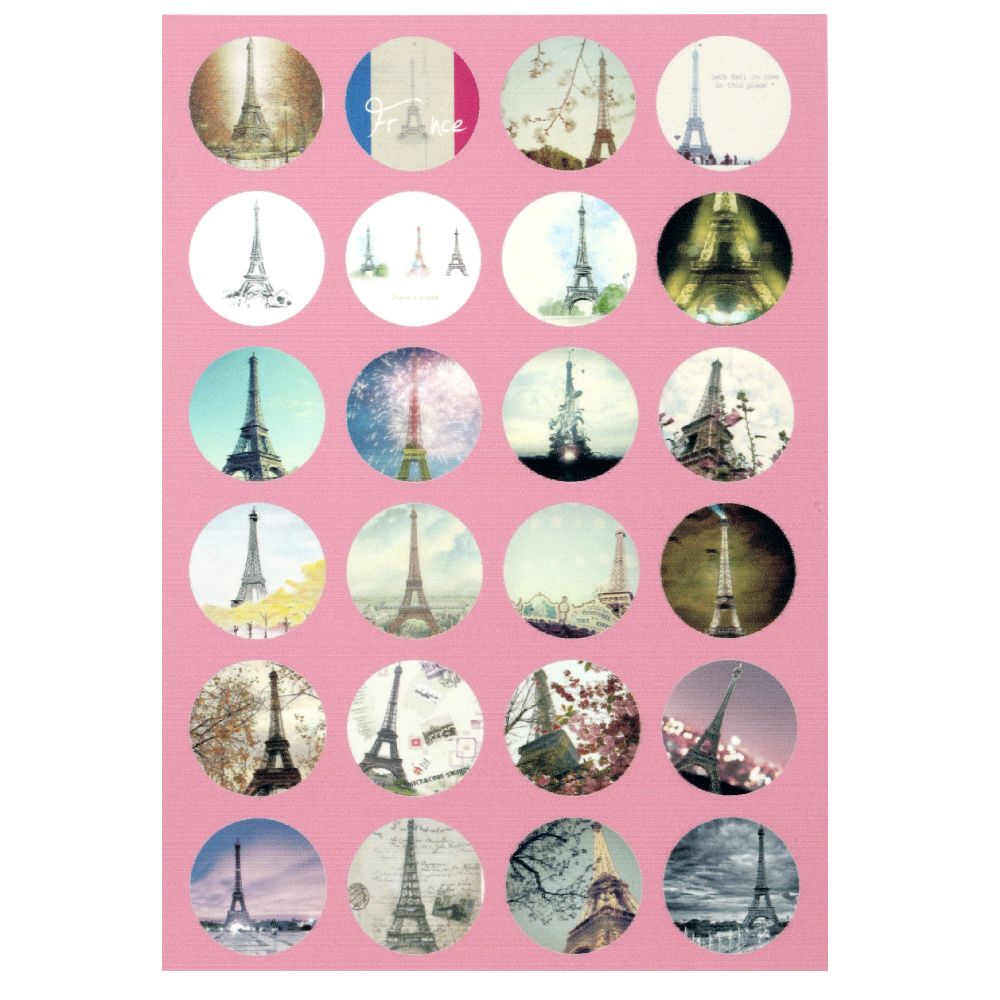 Non-Adhesive Paper Sticker for Cabochon Decoration, Mixed Eiffel Tower, 18mm, 24 pcs