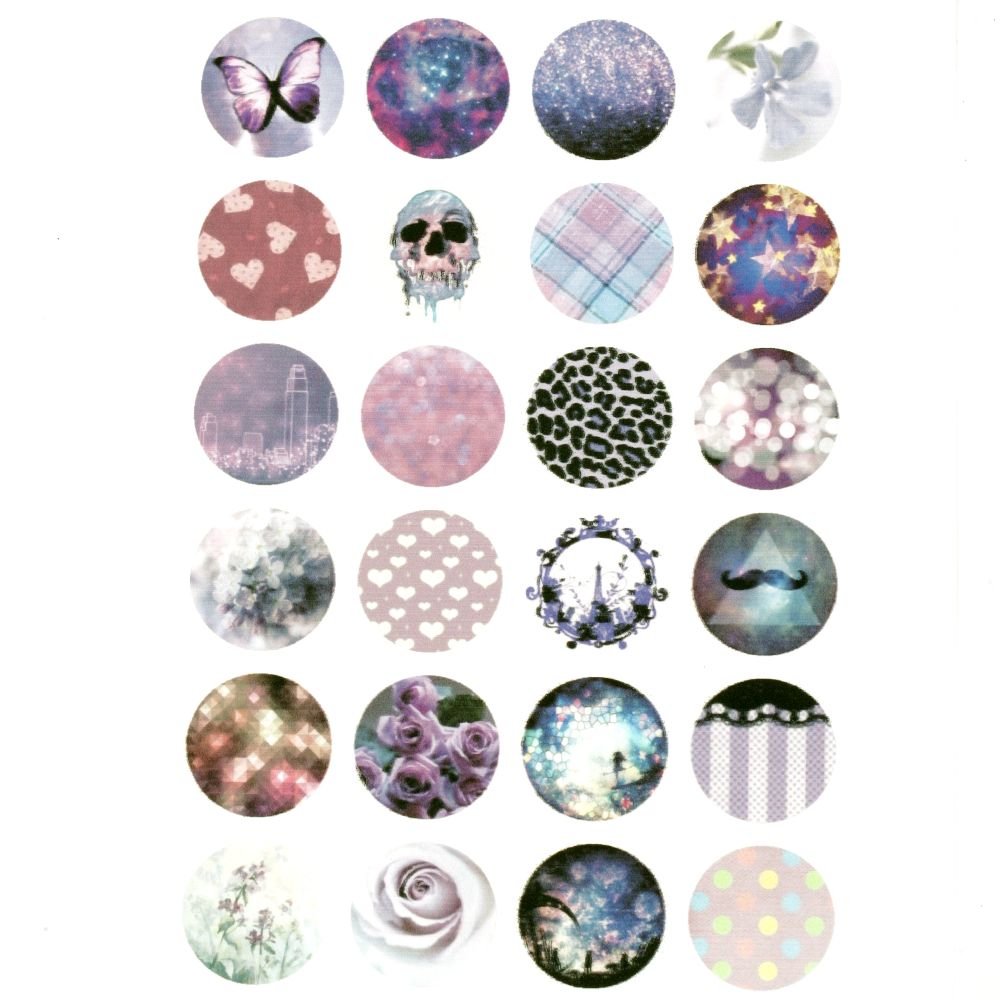 Non-Adhesive Paper Sticker for Cabochon Decoration, Mixed, 18mm, 24 pcs