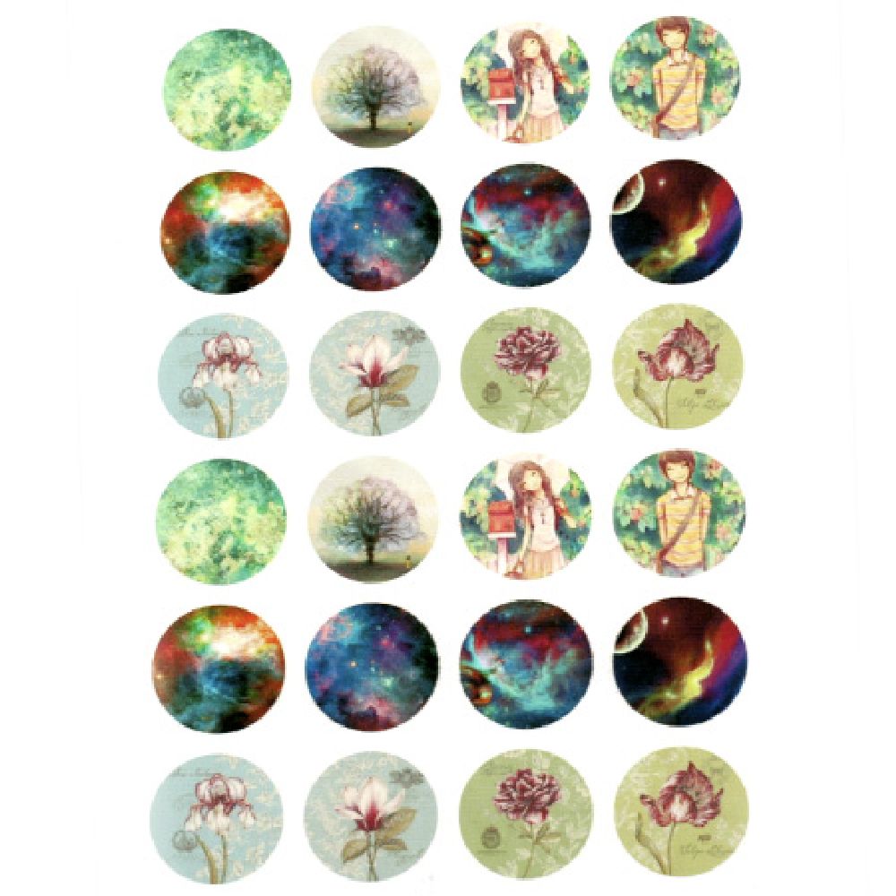 Non-Adhesive Paper Sticker for Cabochon Decoration, Mixed, 18mm, 24 pcs
