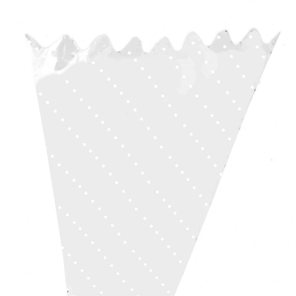 Целофанова фуния за цветя 450x340x75 мм с бели точки -10 броя