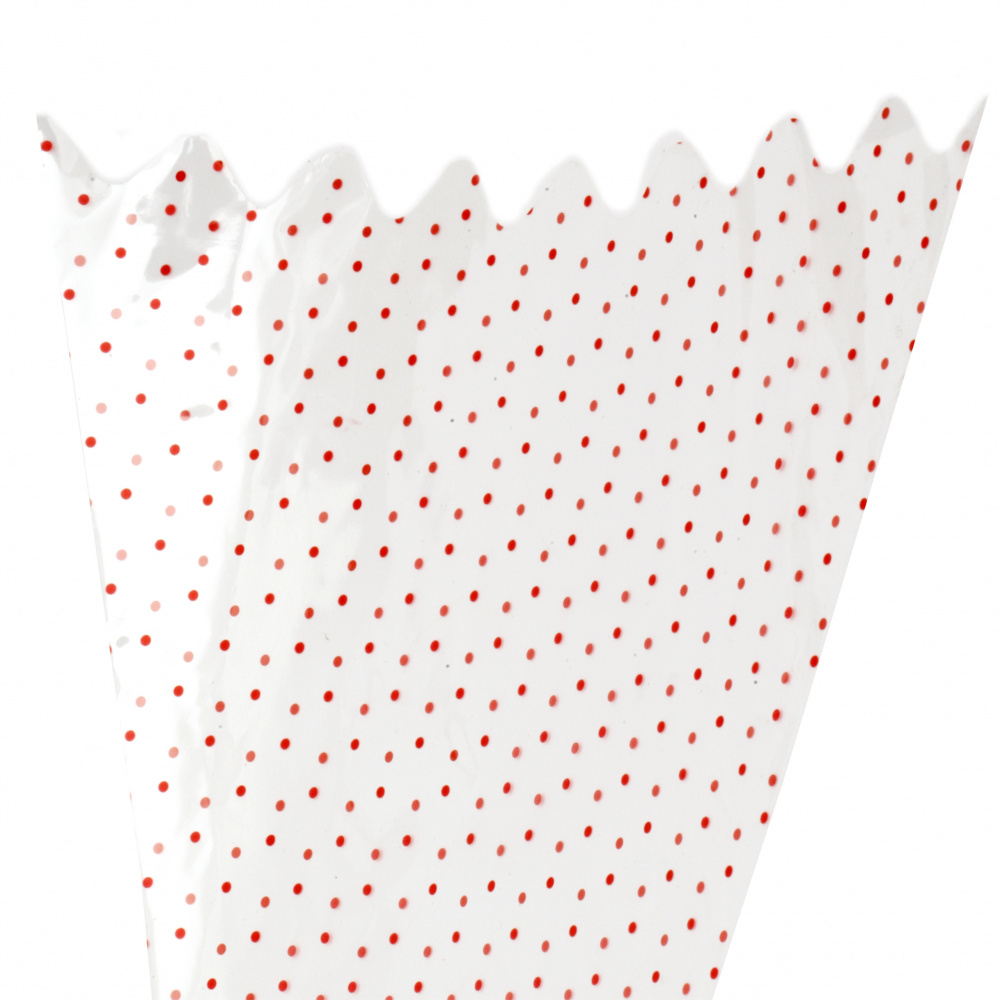 Целофанова фуния за цветя 450x340x75 мм с червени точки -10 броя