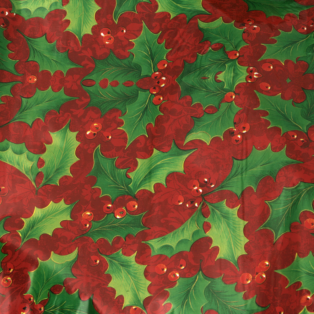 Folie tip celofan metalizat 70x300 cm Motive de Crăciun culoare roșu MIX -1 bucată