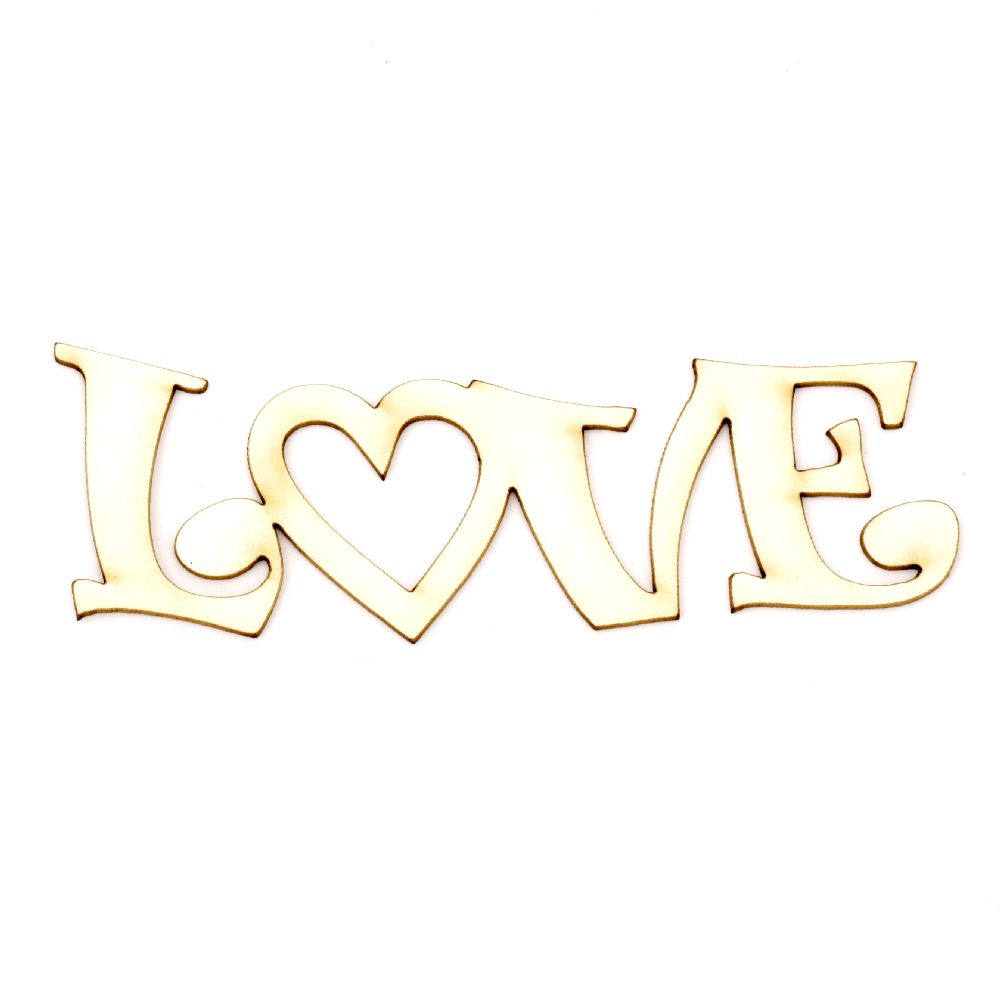 Inscription from chipboard "Love" suitable for decoration of cards, scrapbook albums 100x30x1 mm - 2 pieces