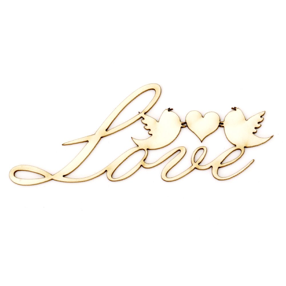 Chipboard lettering "Love" with small bird 100x30x1 mm - 2 pieces
